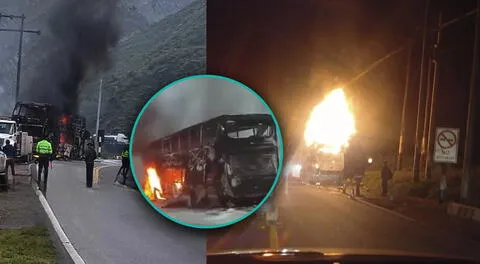Bus se incendia en la Carretera Central cuando iba de Huánuco a Lima.