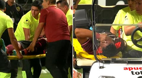 ‘Tunche’ Rivera tuvo que salir adolorido en camilla tras la falta en el Universitario vs. Cusco FC.