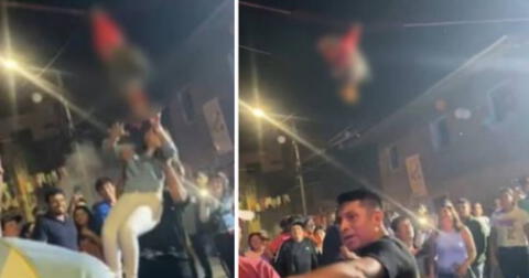 Gallina es colgada viva en plena yunza.