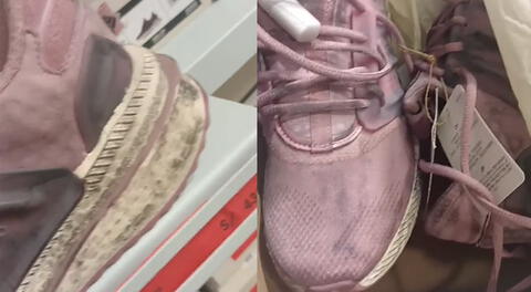 Cliente se sorprendió con peculiares zapatillas en tienda y las mostró en redes sociales.