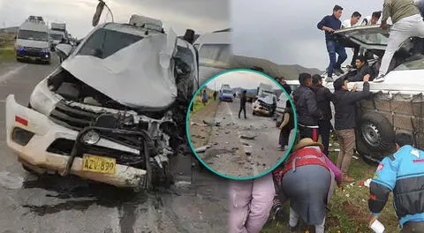 Choque frontal entre una minivan y una camioneta deja decenas de pasajeros heridos en carretera de Juliaca.