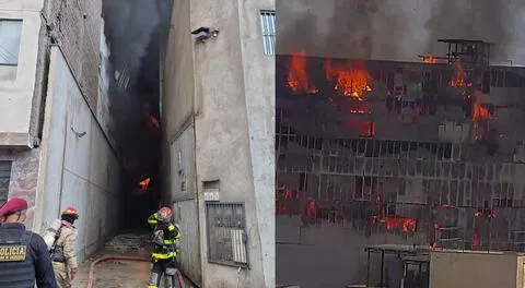 El feroz incendio provocó el colapso de una estructura metálica en el Cercado de Lima.