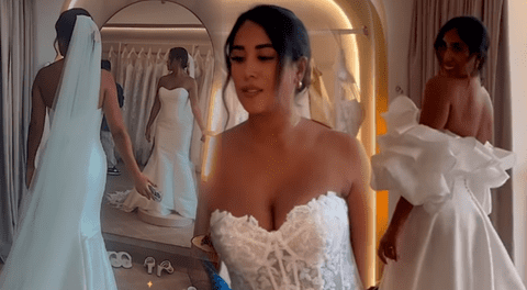 Melissa Paredes se alista para su boda y se muestra muchos vestidos de novia.