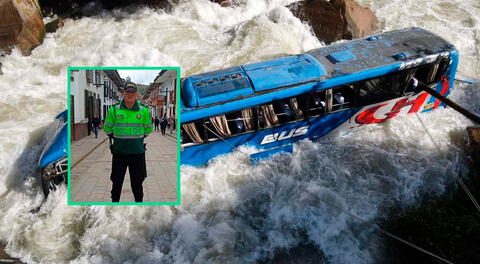 El bus quedó en medio de las aguas del río Utcubamba y un policía que iba como pasajero desapareció.