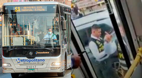 Bus del Metropolitano fue intervenido por policías que invadieron carril exclusivo.