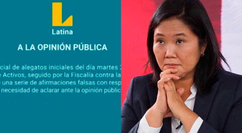 Latina TV lanzó comunicado contra acusaciones de la Fiscalía: Caso lavado de activos de Keiko Fujimori
