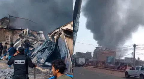 Gigantesco incendio consume un almacén en Ate.