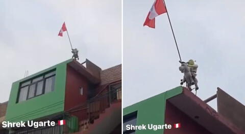 Peruano usa a Shrek para izar la bandera nacional en mes patrio y se hace viral en las redes sociales