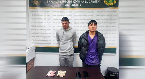 Presuntos extorsionadores detenidos por la PNP.