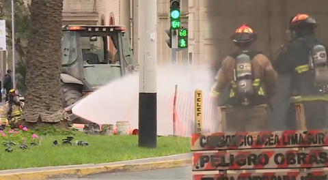 Fuga de gas causa terror en San Isidro y bomberos tratan de controlarlo.