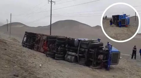 El accidente dejó el camión de esta manera a un lado de la vía.