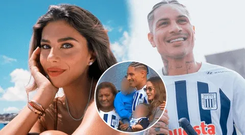 Alondra García Miró se muestra feliz mientras Paolo Guerrero es presentado en Alianza Lima.