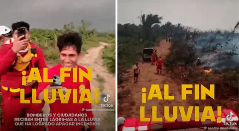 Bomberos lloran de emoción al ver primeras lluvias en la selva peruana