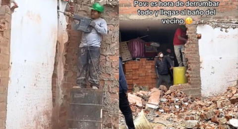 Peruana derrumba parte de su casa y descubre que su vecino utilizó su pared para construir su baño.