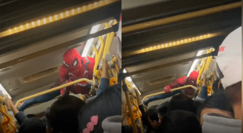 ‘Spider-Man’ no encuentra asiento en el Metropolitano y se 'pega' al techo del bus: “Se le acabó la telaraña”