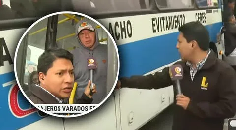 Reportero quedó "atrapado" en un bus mientras preguntaba EN VIVO a los pasajeros sobre el paro de transportistas