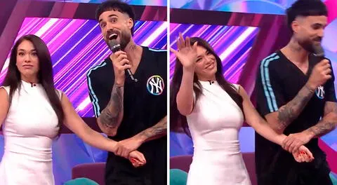 Jazmín Pinedo y Gino Assereto se reencuentran en televisión y abandonan el set de Más Espectáculos juntos.