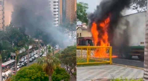 Furgoneta se incendia en la av. Javier Prado y el tráfico se paraliza en el cruce de San Isidro con dirección a San Miguel