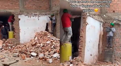 Trabajadores descubrieron que vecino utilizaba pared ajena. Video se hizo viral en redes sociales.