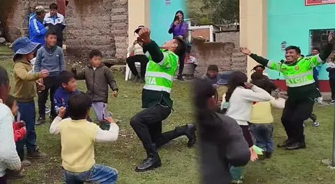 Policía aprovechó la Navidad para bailar huaylarsh con niños en chocolatada y se vuelve viral