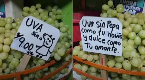 Peruana que vende uvas causa furor en redes con sus letreros.