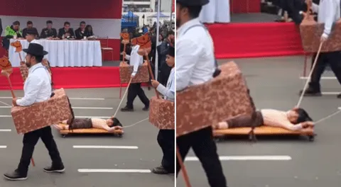 PEQUEÑOS colegiales recrean la muerte de Túpac Amaru en desfile de Fiestas Patrias y emocionan a todo TikTok