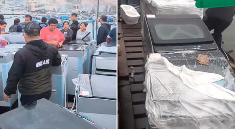 Decenas de pescadores usaron sus baras para rescatar los objetos que cayeron al mar tras la caída de 50 contenedores en el mar del Callao