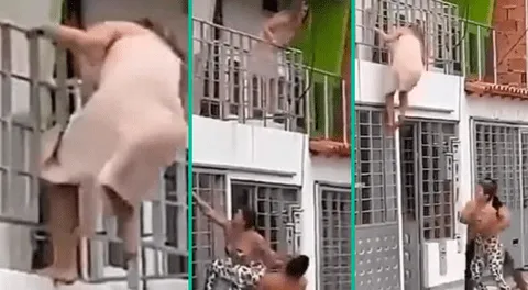 Amante semidesnuda salta de un segundo piso para huir de la furia de la esposa engañada