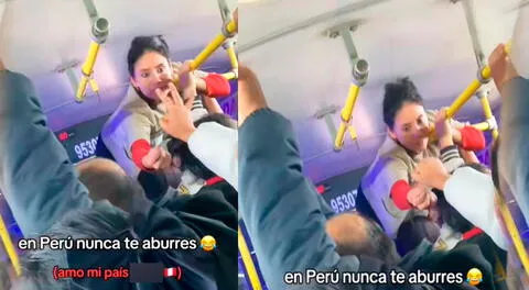 Cobradora no duda en subirse a la baranda para recibir los pasajes.