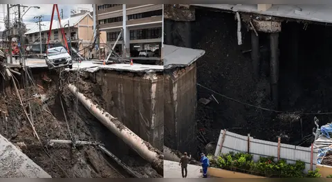 Socavón gigante se traga la calle frente a un hospital y pone en riesgo a pacientes.