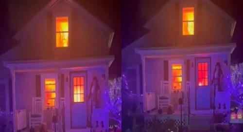 Vecinos de Estados Unidos decoran su casa simulando un incendio y bomberos llegaron a apagarlo