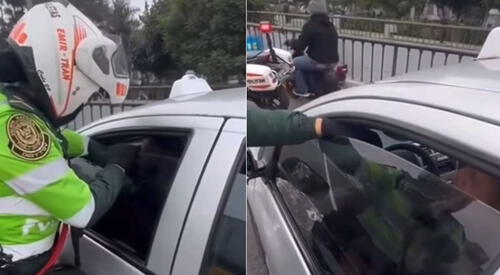 Chofer retiene mano de policía de tránsito con ventana de su carro y fuga para evitar ser detenido