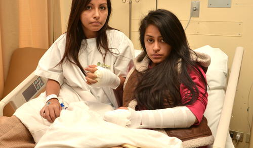 Las hermanas Victoria y Milagros en una cama de la clínica Ricardo Palma. elpopular.pe