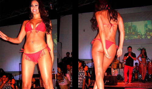 Karen Schwarz en bikini será el premio si Perú le gana a China en vóley. elpopular.pe