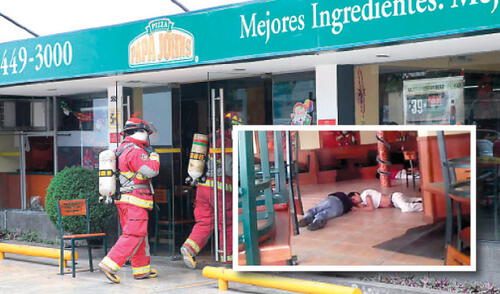 Bomberos y rescatistas llegaron al local de la cadena de pizzas y encontraron a los trabajadores tirados en el piso. elpopular.pe