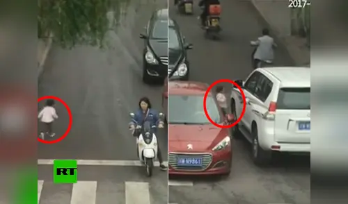 La pequeña terminó bajo las llantas de los autos elpopular.pe