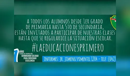 Colegio privado ofrece clases gratis a los alumnos afectos por la huelga de profesores elpopular.pe