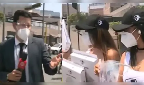 Reportero pasa incómodo momento tras 'chotear' a jóvenes que regalaban faciales a votantes. elpopular.pe