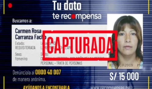 Carmen Rosa Carranza fue capturada en la ciudad de Chiclayo. elpopular.pe