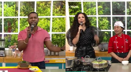 Edson Dávila estaba a cargo de entrevistar a una cocinera mientras preparaba un plato en vivo, pero Janet Barboza se apoderó del segmento. elpopular.pe