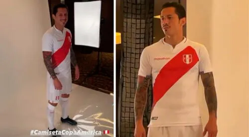 Gianluca Lapadula feliz con la nueva camiseta de Perú. elpopular.pe