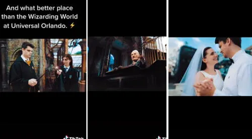La pareja grabó todo grabada en el Wizarding World of Harry Potter de Universal Studios. elpopular.pe