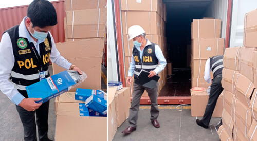 La PNP en pleno registro de las cajas con la mercadería de contrabando elpopular.pe