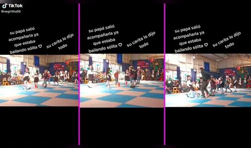 La niña estaba bailando sin un compañero, pero su padre salió a bailar con ella. elpopular.pe