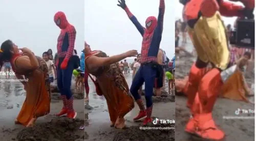 El "Hombre Araña" hizo reír a los bañistas. elpopular.pe
