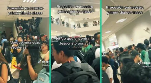 Un estudiante quedó sorprendido con la gran cantidad de alumnos que hubo en el primer día de clases. elpopular.pe