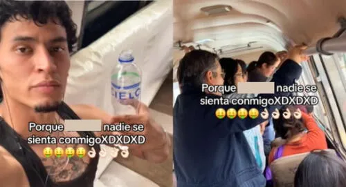 Joven sorprendido al ver que nadie quiere sentarse a su costado en combi y se vacilan en TikTok elpopular.pe