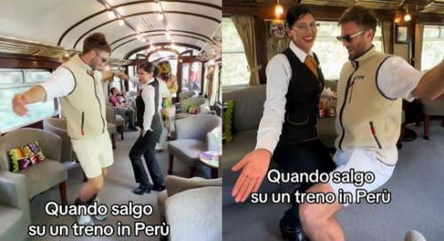 Trabajadora de tren en Cusco la rompe al ritmo de la cumbia con turista francés y pasitos son un éxito en TikTok. elpopular.pe