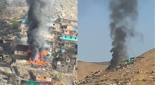 Incendio en Comas arrasa 4 casas cerca del cementerio de Belaúnde. Unidades de bomberos buscan controlar el siniestro en Comas. elpopular.pe