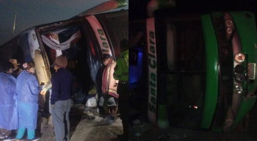 Un bus de la empresa Santa Clara, que cubría la ruta Lima - Pauza, sufrió un despiste en el tramo Nasca - Lomas, en plena pampa, cerca del distrito de Lomas. elpopular.pe